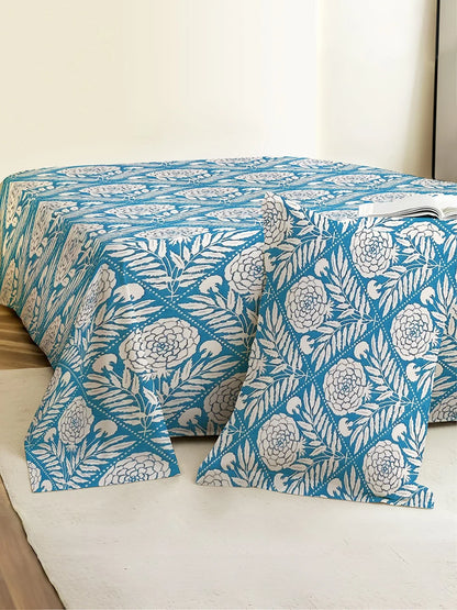Royal Bloom StripeFlat Bedsheet With Pillow Covers