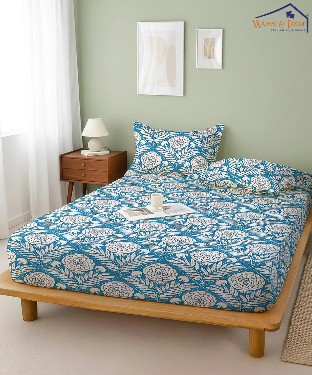 Royal Bloom StripeFlat Bedsheet With Pillow Covers