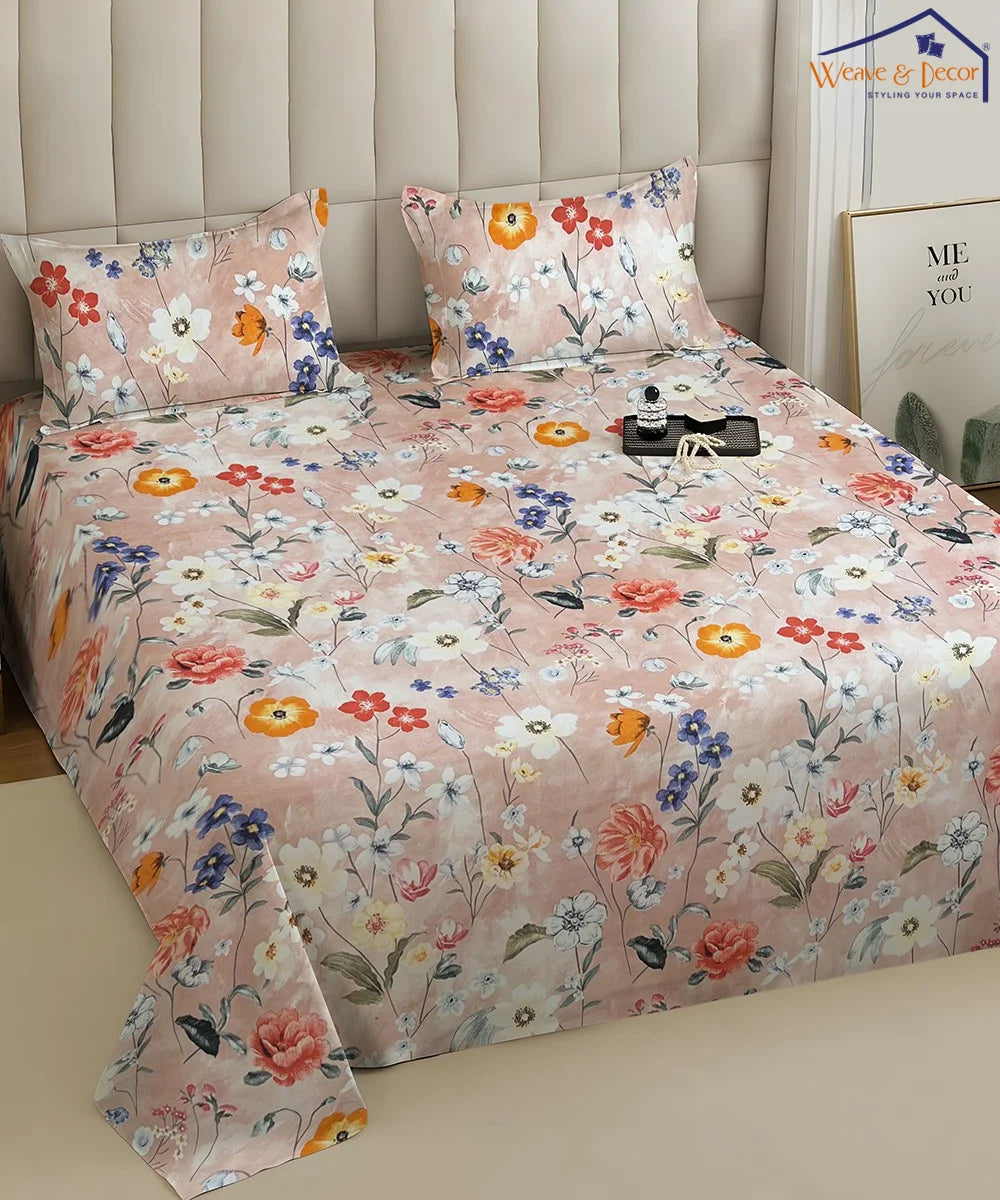 Royal Bloom StripeFlat Bedsheet With Pillow Covers