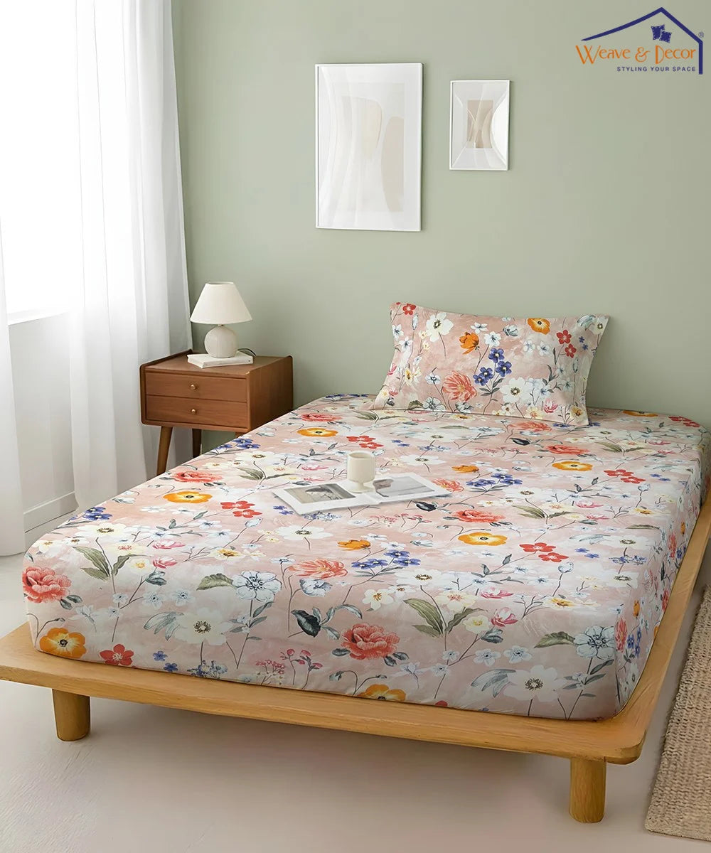 Royal Bloom StripeFlat Bedsheet With Pillow Covers