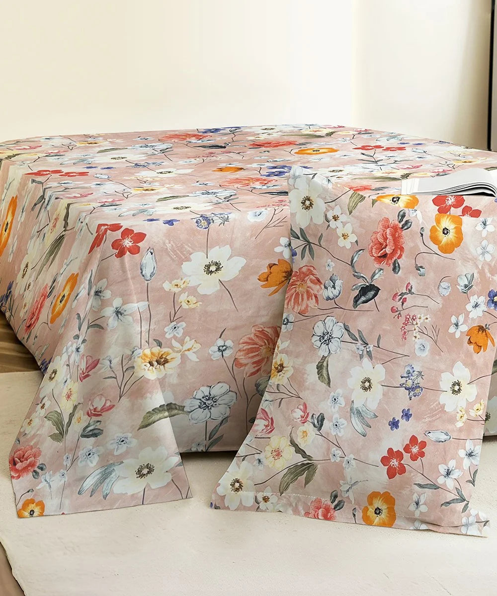 Royal Bloom StripeFlat Bedsheet With Pillow Covers