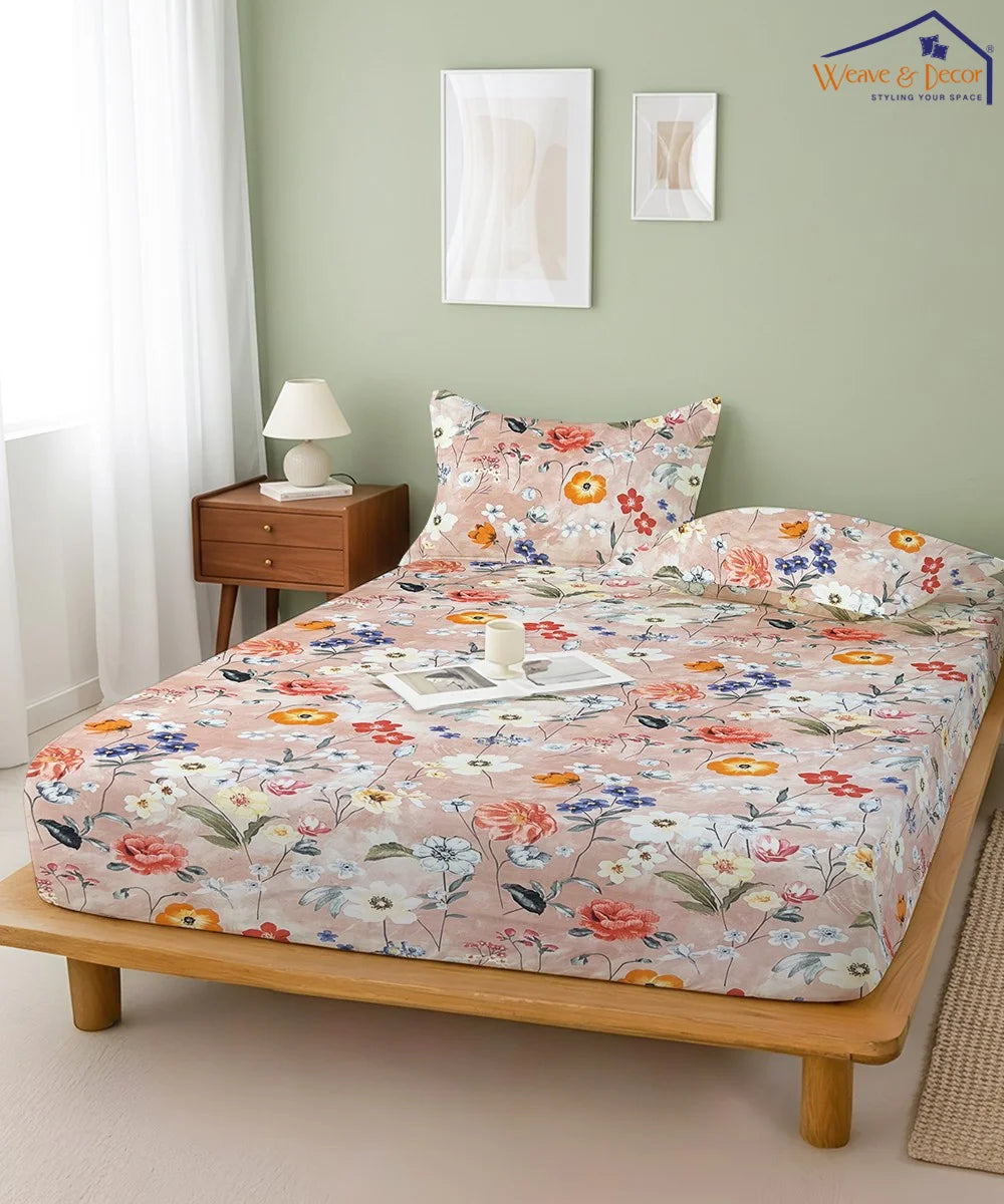 Royal Bloom StripeFlat Bedsheet With Pillow Covers
