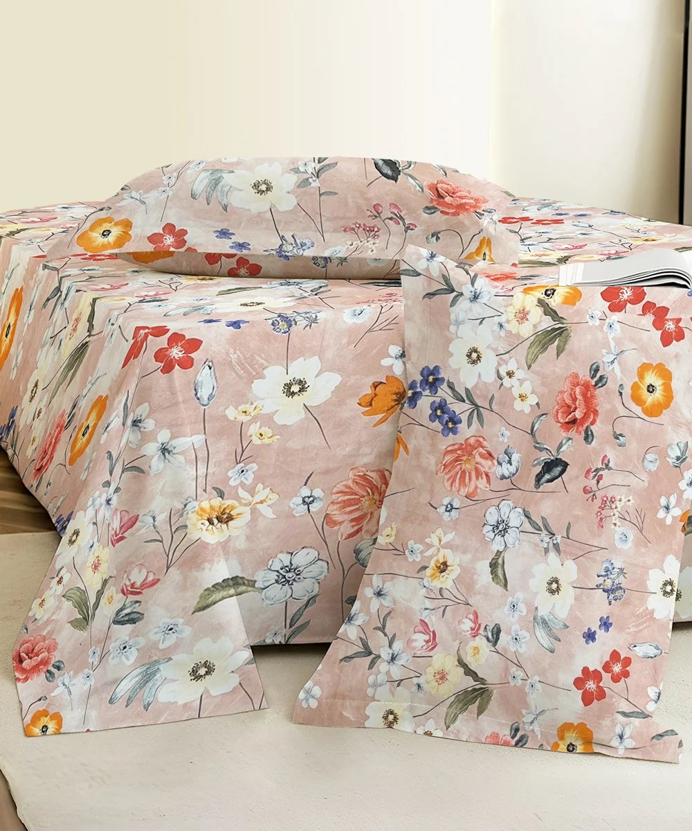 Royal Bloom StripeFlat Bedsheet With Pillow Covers