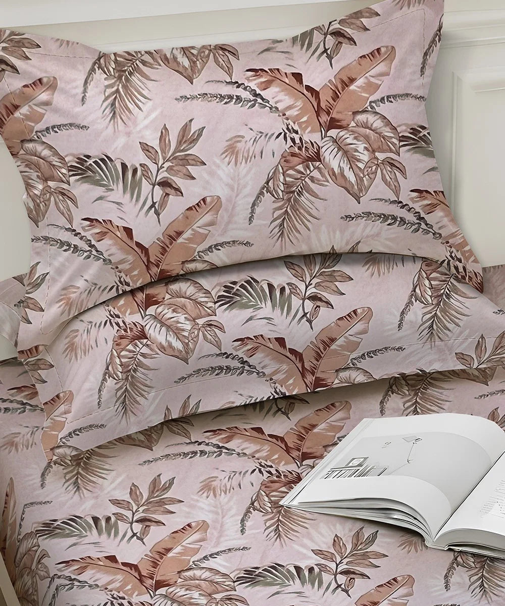 Ivory PalmFlat Bedsheet With Pillow Covers