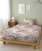 Ivory PalmFlat Bedsheet With Pillow Covers