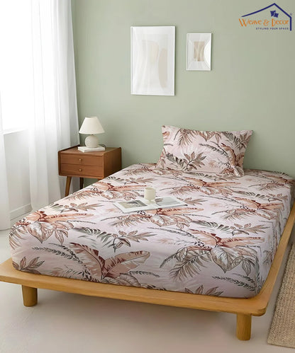Ivory PalmFlat Bedsheet With Pillow Covers