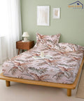 Ivory PalmFlat Bedsheet With Pillow Covers