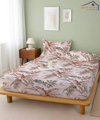 Ivory PalmFlat Bedsheet With Pillow Covers