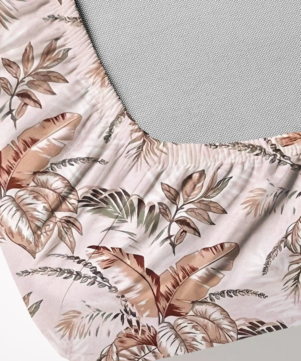 Ivory PalmFlat Bedsheet With Pillow Covers