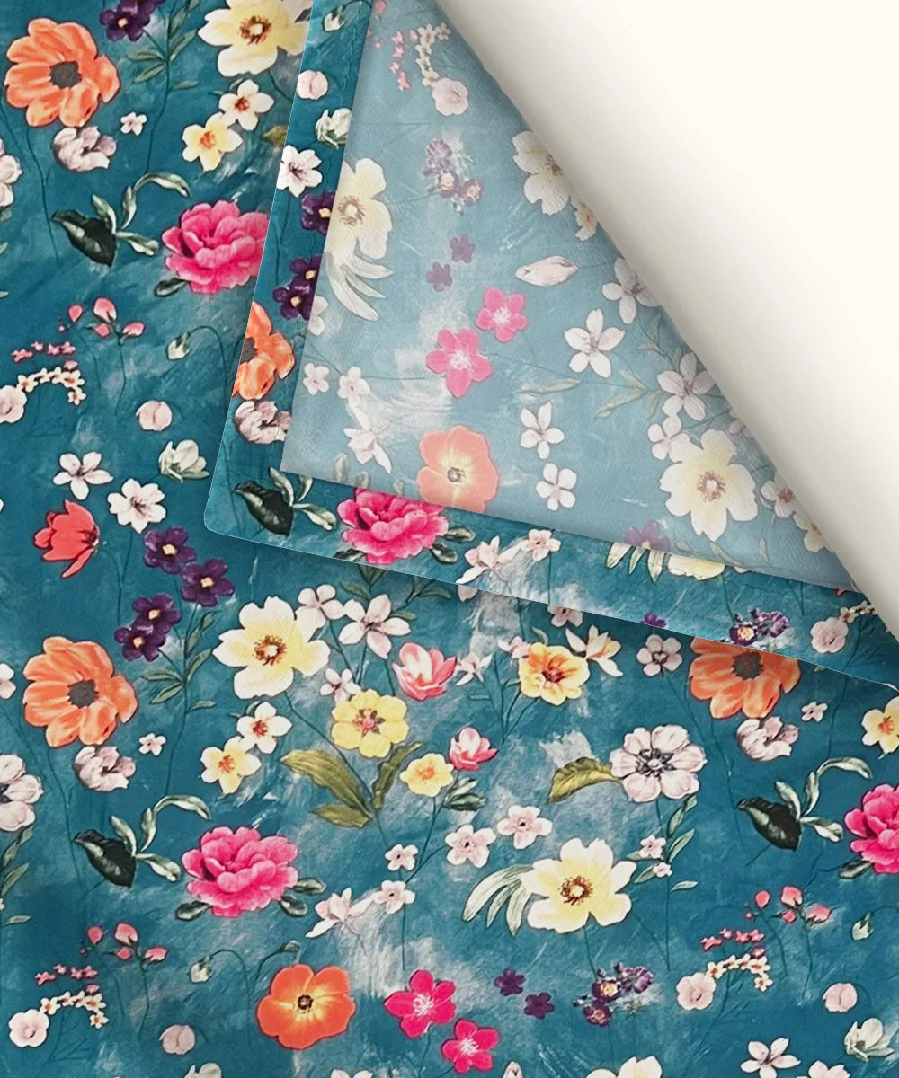Teal Blossom HavenFlat Bedsheet With Pillow Covers