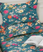 Teal Blossom HavenFlat Bedsheet With Pillow Covers