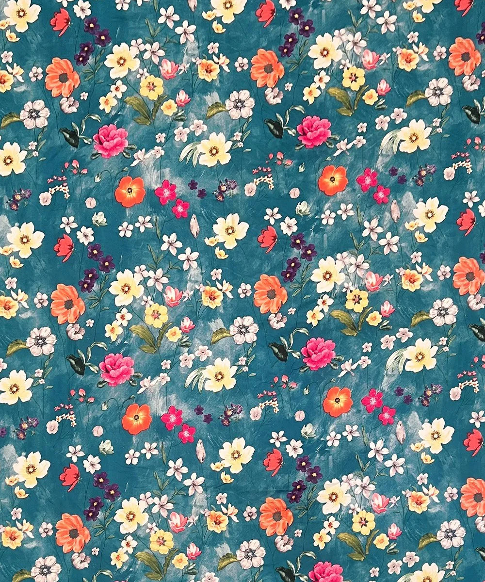 Teal Blossom HavenFlat Bedsheet With Pillow Covers