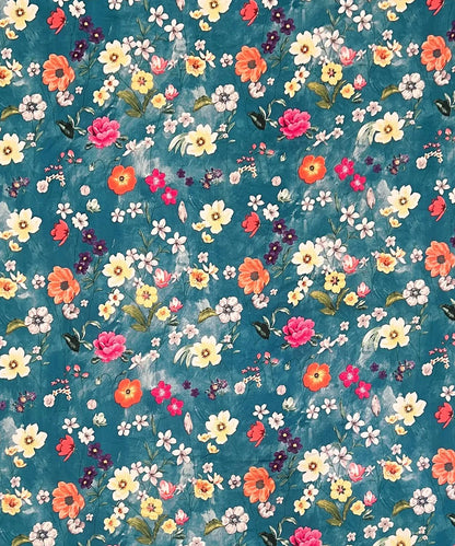 Teal Blossom HavenFlat Bedsheet With Pillow Covers