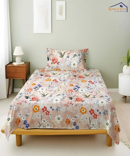 Misty Bloom Bedsheet With Pillow Covers