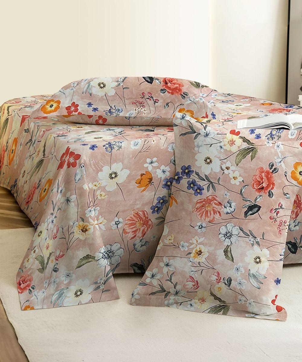 Misty Bloom Bedsheet With Pillow Covers