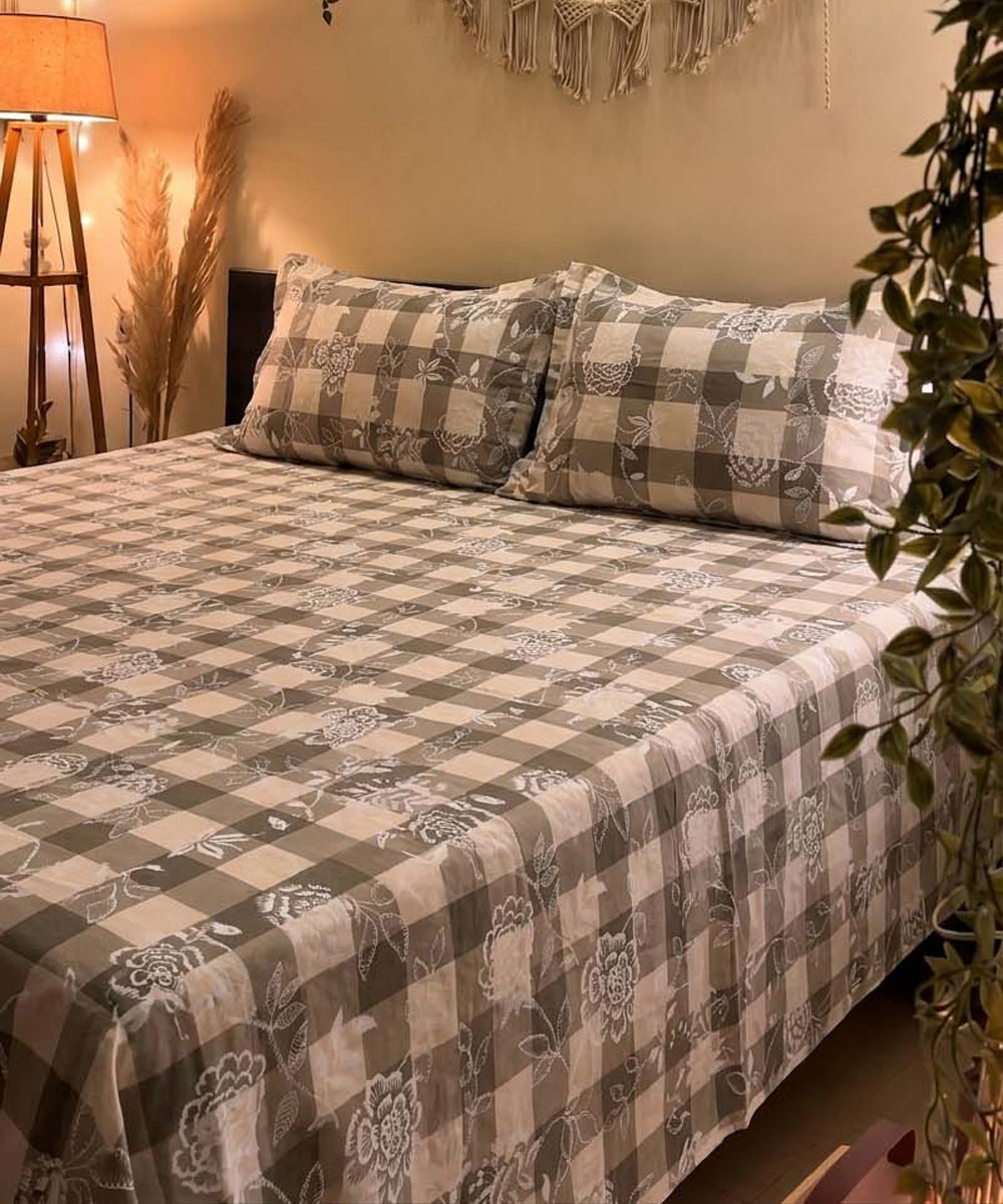 Bloom Check Flat Double Bedsheet With 2 Pillow Covers