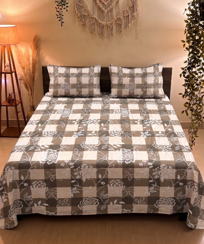 Bloom Check Flat Double Bedsheet With 2 Pillow Covers