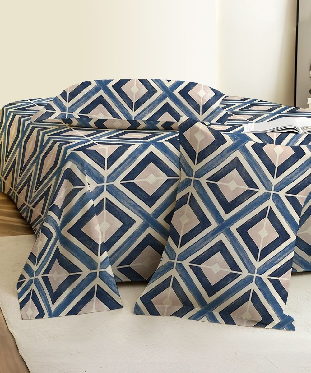 Steel Blue Prism Bedsheet With Pillow Covers
