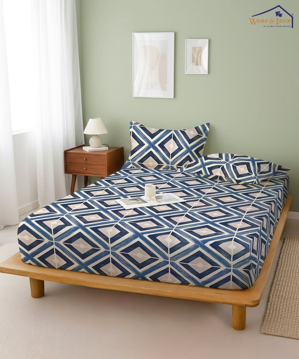 Steel Blue Prism Bedsheet With Pillow Covers