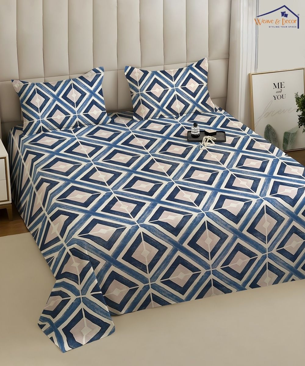 Steel Blue Prism Bedsheet With Pillow Covers