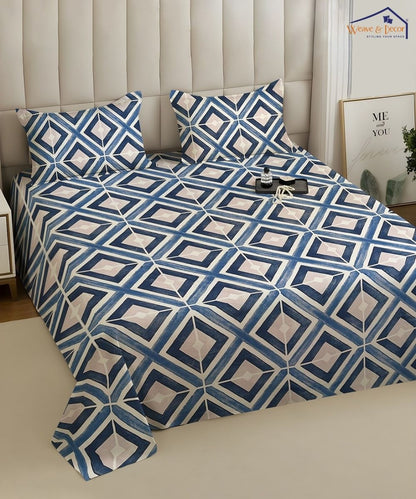 Steel Blue Prism Bedsheet With Pillow Covers