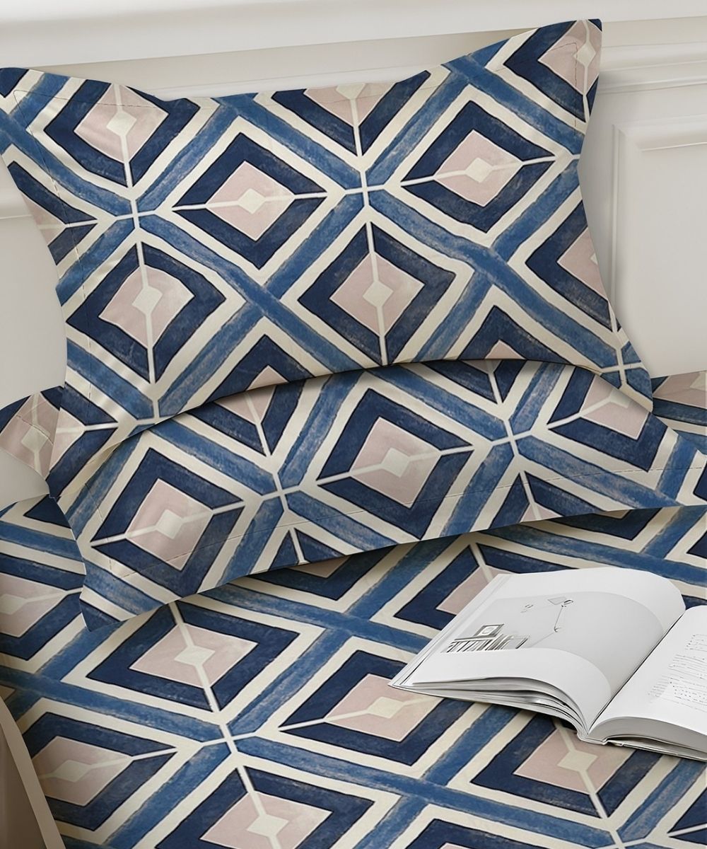 Steel Blue Prism Bedsheet With Pillow Covers