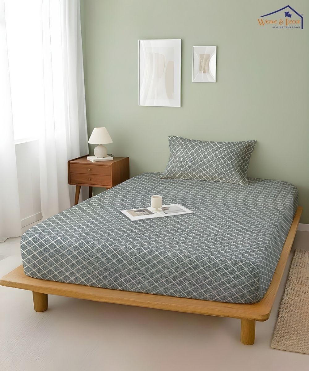 Mist Grey Trellis Bedsheet With Pillow Covers