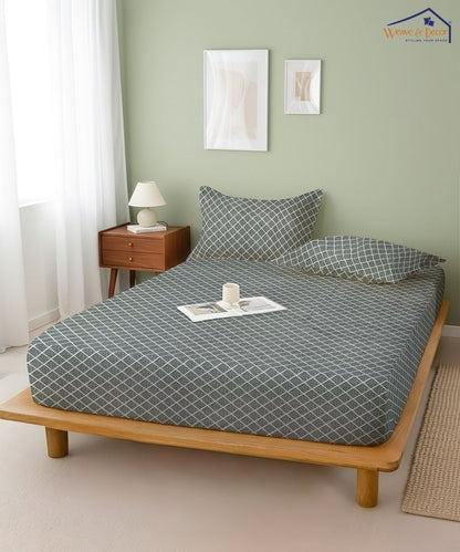 Mist Grey Trellis Bedsheet With Pillow Covers