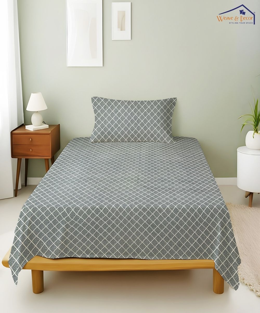 Mist Grey Trellis Bedsheet With Pillow Covers