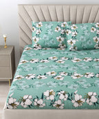 Green Floral Flat Bedsheet with Pillow Covers