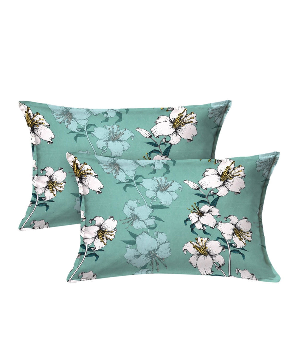 Green Floral Flat Bedsheet with Pillow Covers