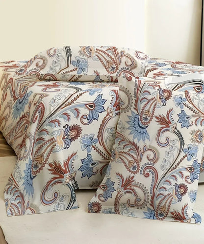 Cream Blossom Flat Bedsheet With Pillow Cover