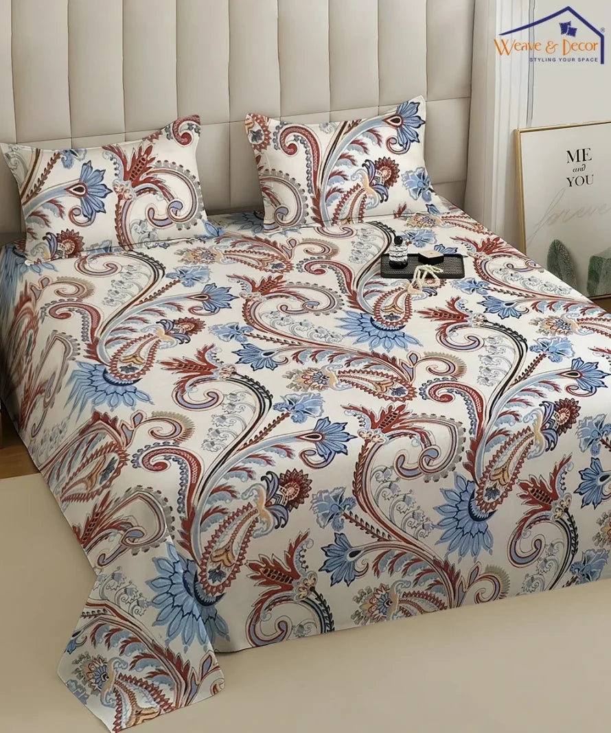Cream Blossom Flat Bedsheet With Pillow Cover