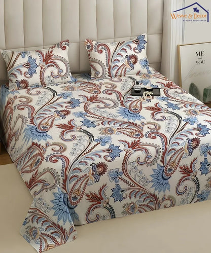 Cream Blossom Flat Bedsheet With Pillow Cover