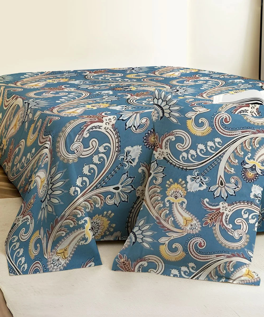 Blue Blossom Single Bedsheet With 1 Pillow Cover