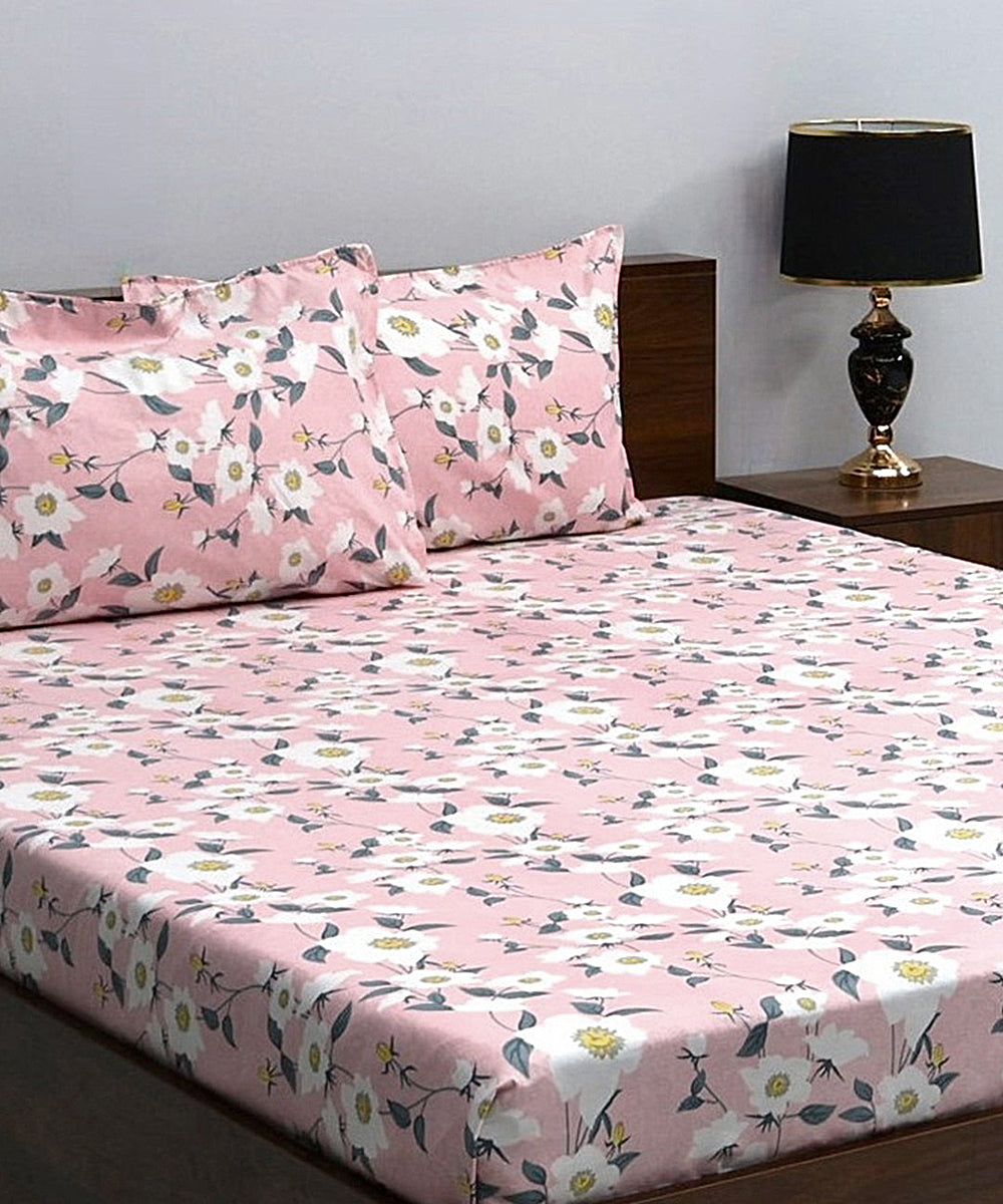 Pink Roseate Flat Bedsheet With Pillow Cover