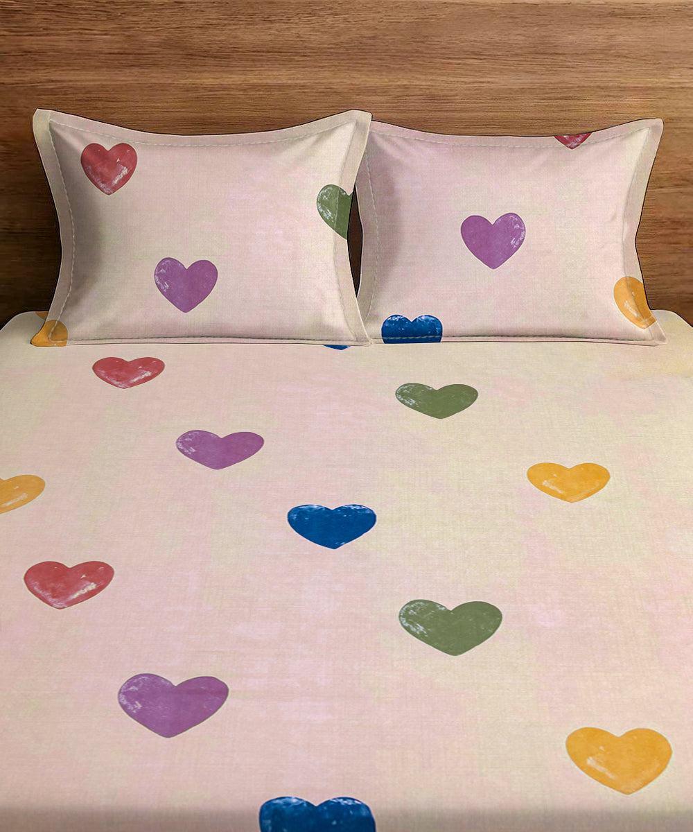 Rainbow Heartbeats Flat Double Bedsheet With 2 Pillow Covers