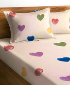 Rainbow Heartbeats King Fitted Bedsheet With 2 Pillow Covers