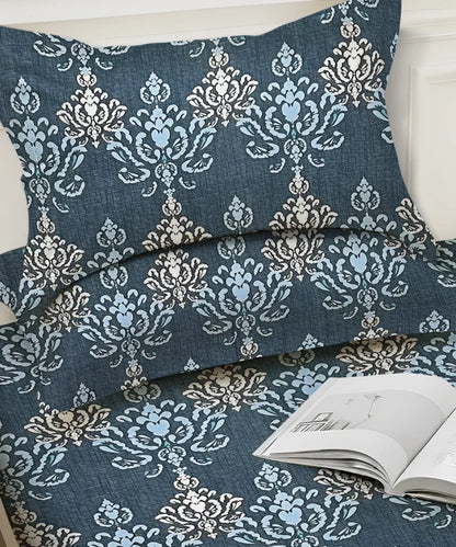 Indigo Elegance Flat Double Bedsheet With 2 Pillow Covers