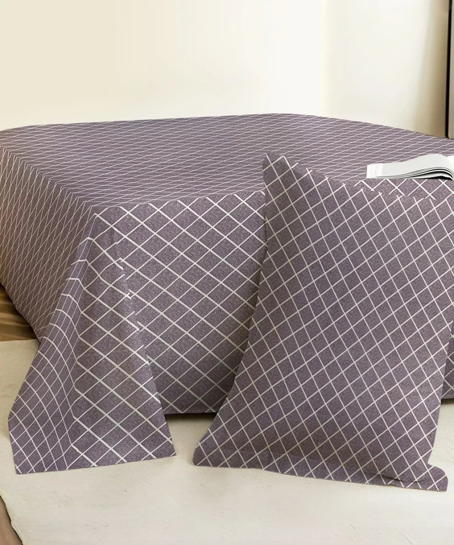 Lavender Checks    Flat Bedsheet With Pillow Covers