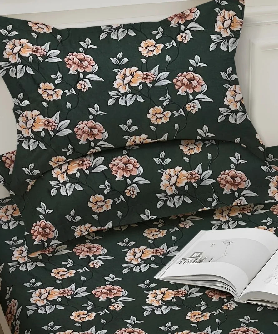 Botanical Noir Flat Bedsheet With Pillow Covers