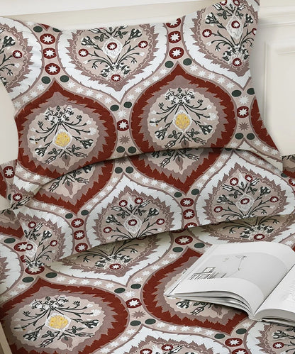 Mughal Motif Flat Bedsheet With Pillow Covers
