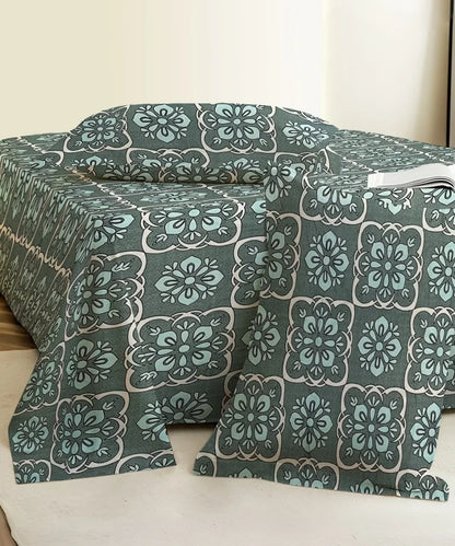 Teal Mosaic  Flat Bedsheet With Pillow Covers