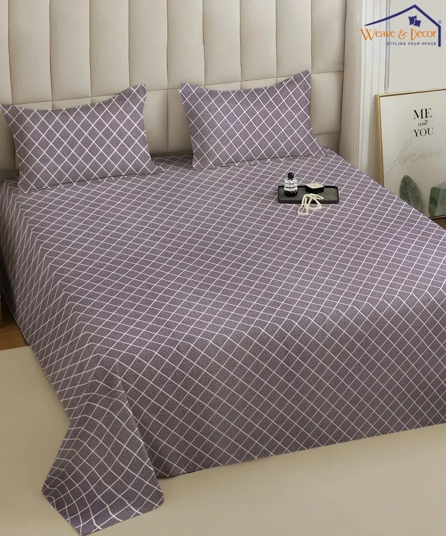 Lavender Checks    Flat Bedsheet With Pillow Covers