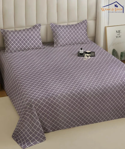 Lavender Checks    Flat Bedsheet With Pillow Covers