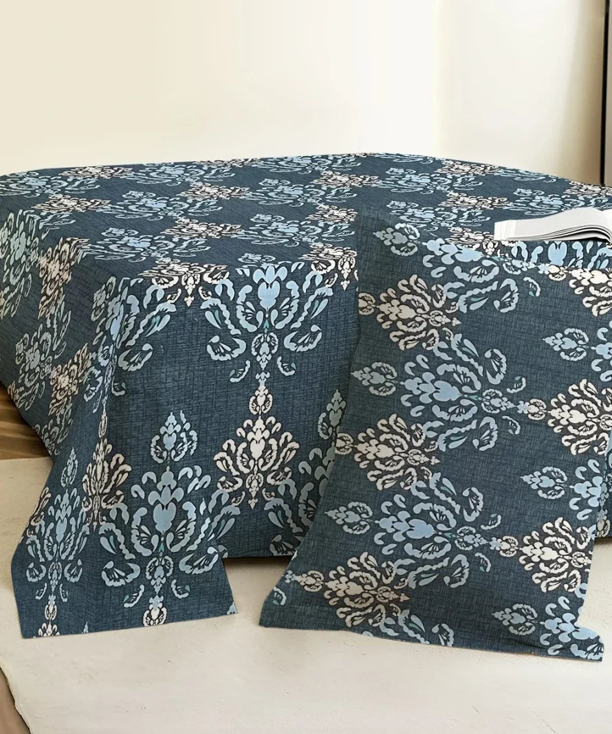 Indigo Elegance Flat Bedsheet With Pillow Covers