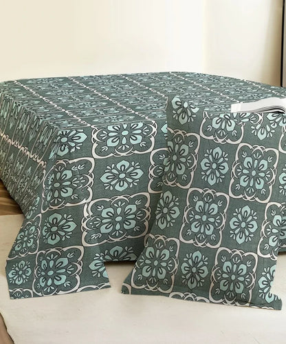 Teal Mosaic  Flat Bedsheet With Pillow Covers