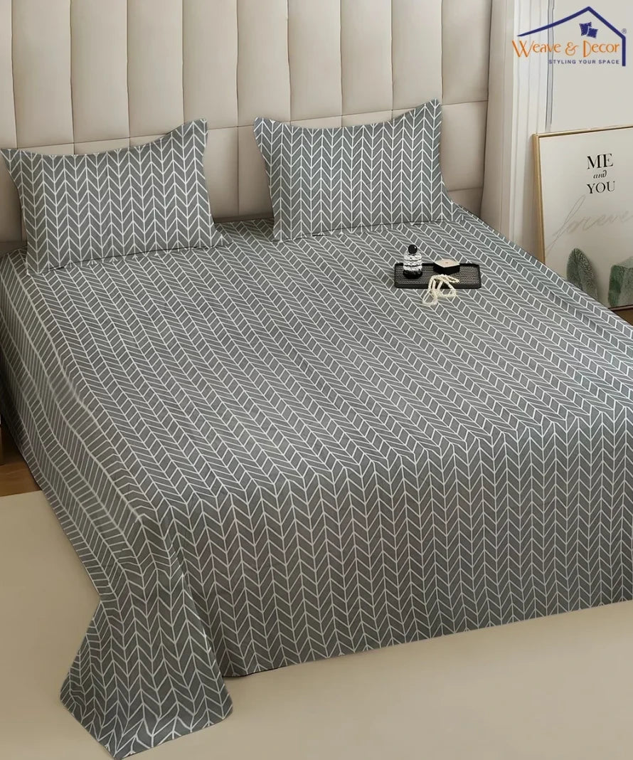 Grey Chevron   Flat Bedsheet With Pillow Covers