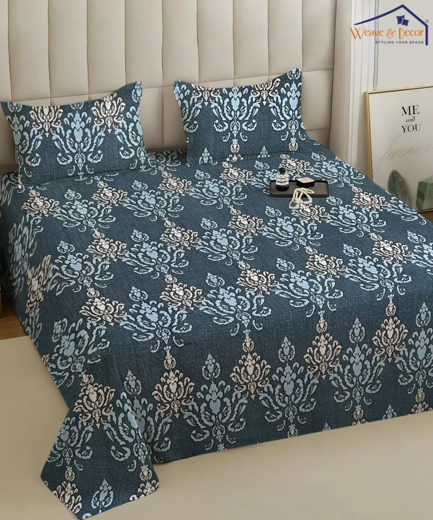 Indigo Elegance Flat Bedsheet With Pillow Covers