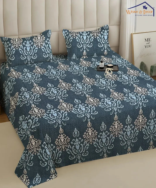 Indigo Elegance Flat Bedsheet With Pillow Covers